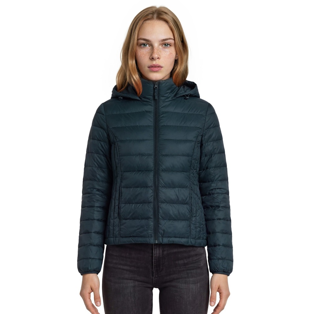Heatkeep Down Puffer Jacket Women's Size Large Dark Green Hooded Quilted Coat